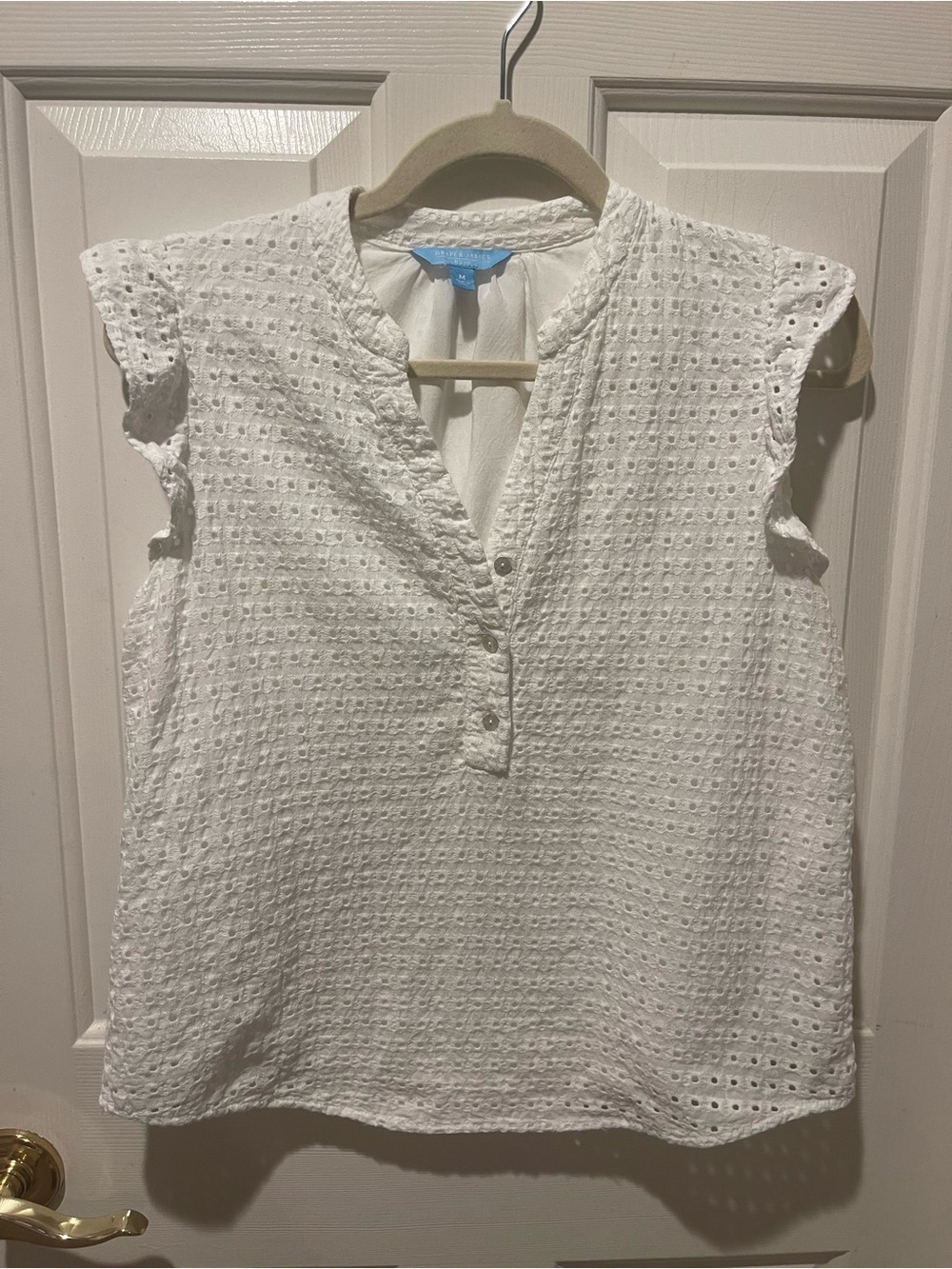 Draper James White Eyelet Cap-Sleeve Blouse